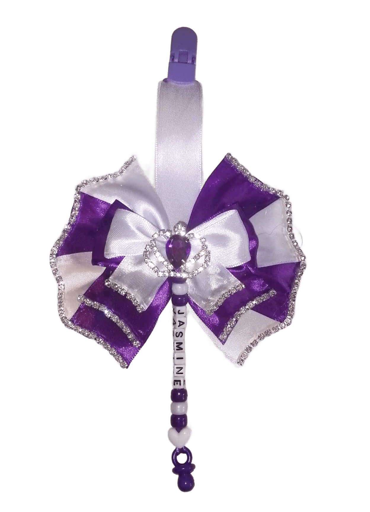 Personalised purple and white pram charm