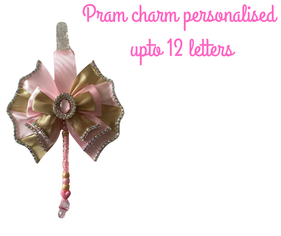 Personalised gold and pink pram charm baby shower baby gift baby memory box